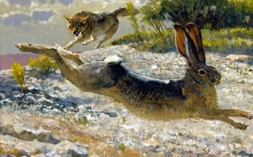wolf hunt hare Oil Paintings